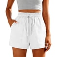 thumbnail image 4 of BLVB Womens Summer Cotton Linen Shorts Elastic Waist Drawstring Shorts Ruffle Wide Leg Casual Beach Shorts with Pockets, 4 of 6