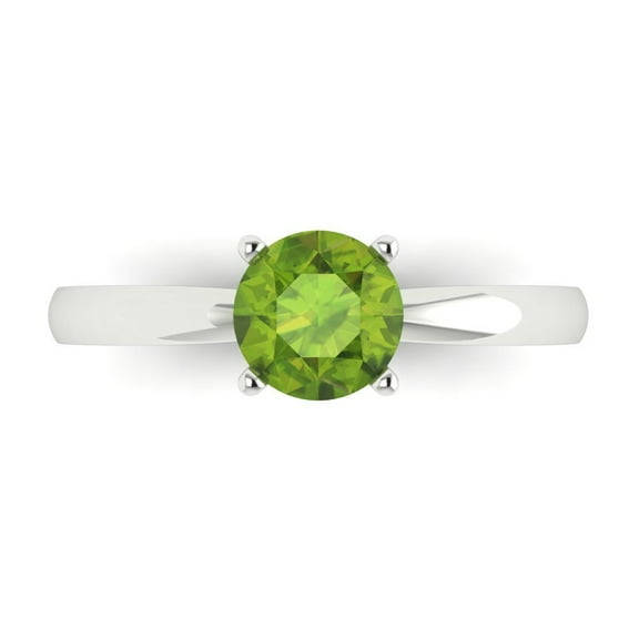 1 ctw Solitaire Anniversary Ring for Women | Round Cut Natural Peridot | Hyperallergenic Solid 14K White Gold