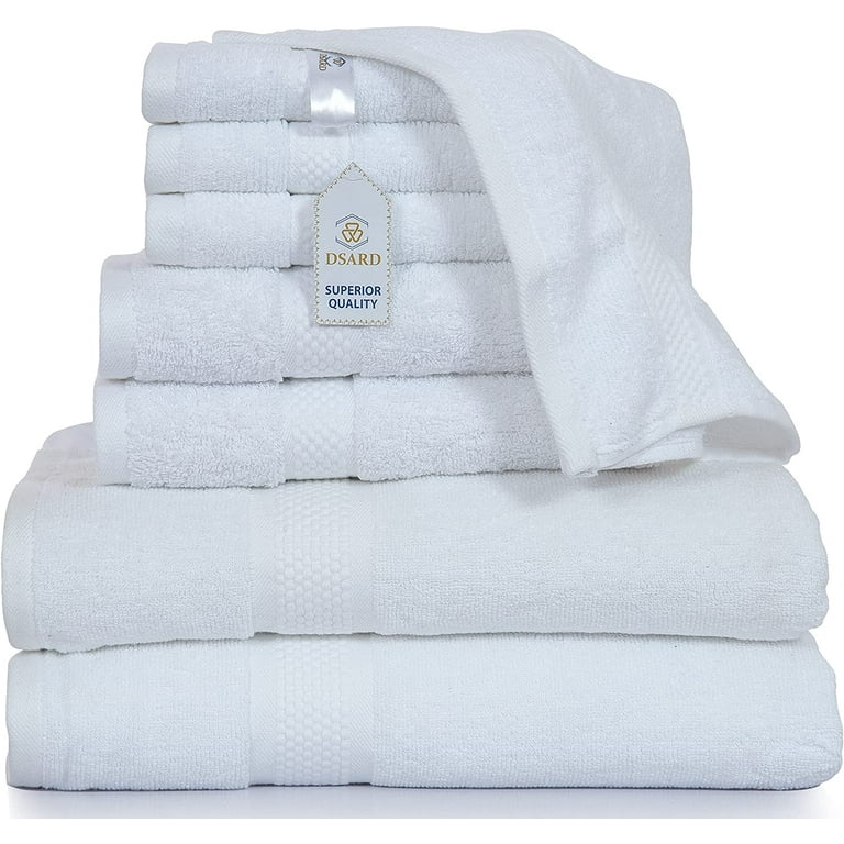 8-Piece Bath Towel Set, 100% Cotton & 600 GSM Bathroom Towels, 2 Bath Towels,  2 Hand Towels & 4 Wash Cloths, High Quality Plush Spa Towels by DSARD -  White 