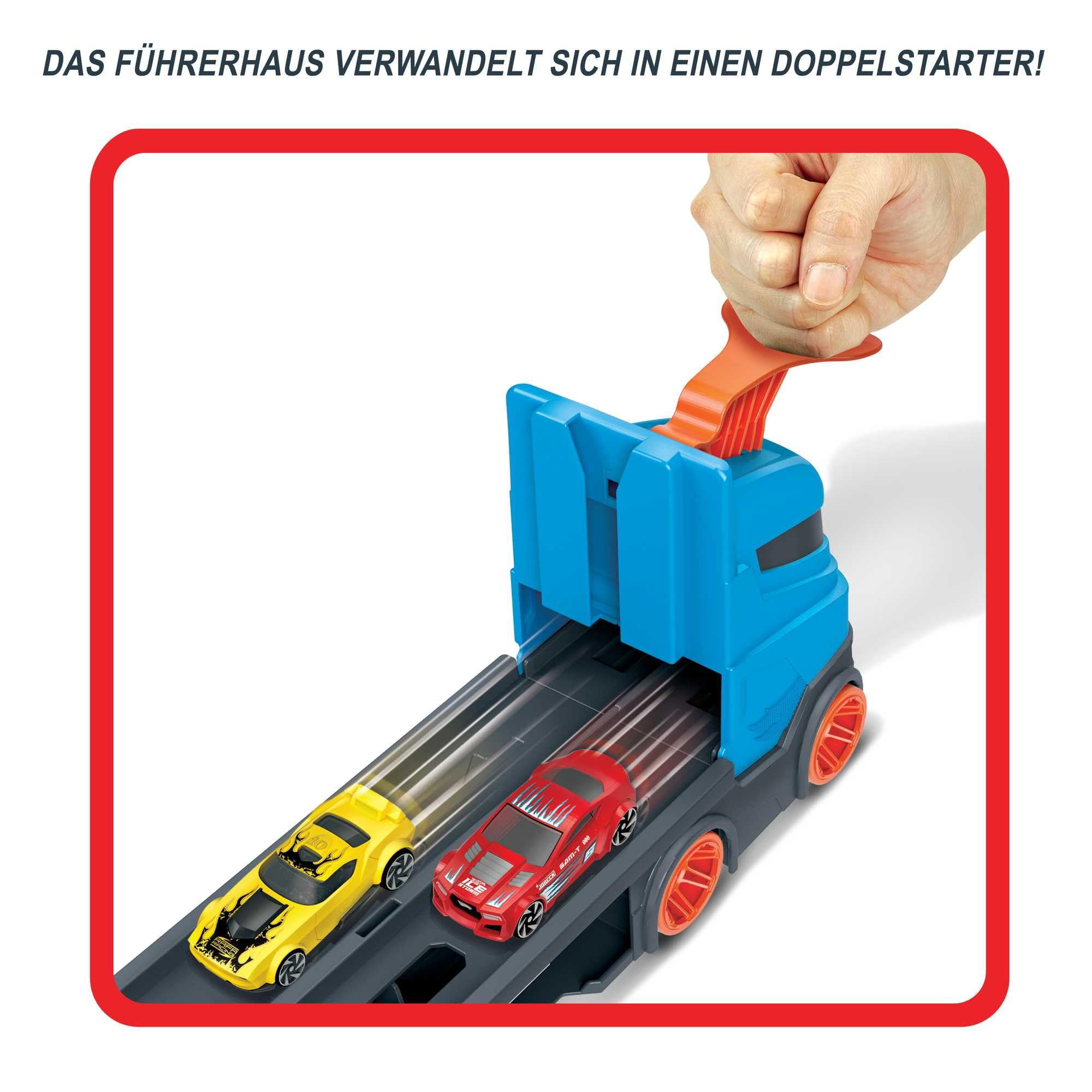Hot Wheels - Speedway Hauler Storage Carrier with 3 1:64 Scale Cars & Convertible 6-Foot Drag Race Track for Kids 4 to 8 Years Old, Stores 20+ Cars & Connects to Other Playsets, HGH33