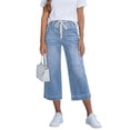 thumbnail image 4 of Women's High Waist Jeans, Wide Leg Cropped Jeans, Stretch Denim Trousers with Side Pockets, Casual Straight Leg Ankle Jeans for Daily Wear, Work, and Relaxed Outfits-Light Blue, 4 of 6