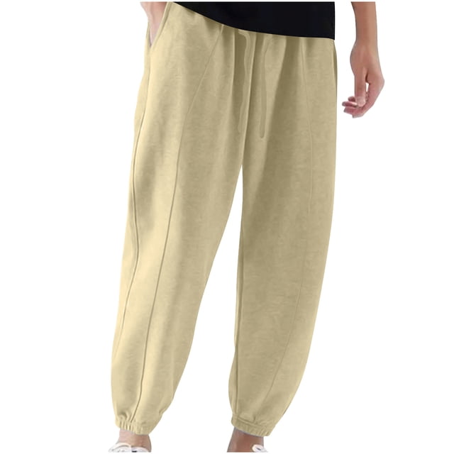 RXIRUCGD Men's Solid Color Pocket Drawstring Casual Youth Versatile Sports Oversized Pants, Beige, Size: M