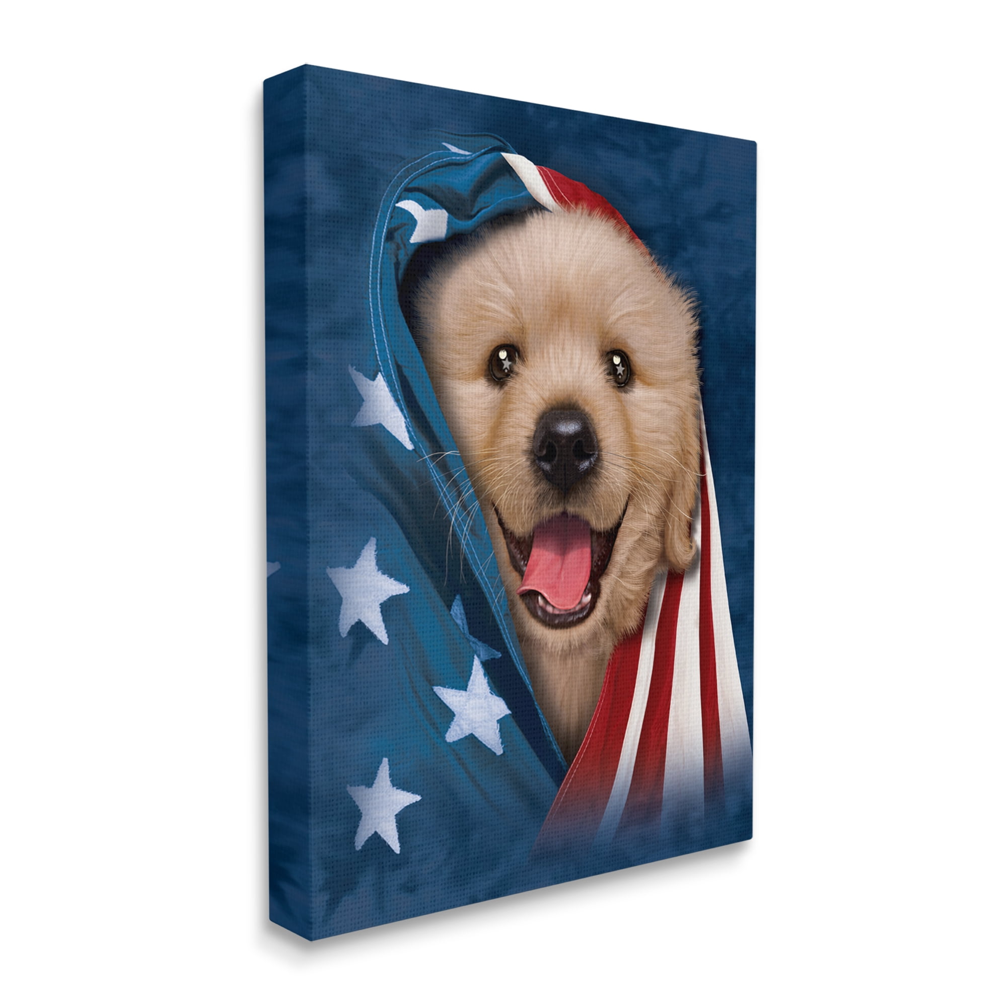 Stupell Industries Puppy & American Flag Animals & Insects Painting Gallery Wrapped Canvas Art Print Wall Art, 24 x 30