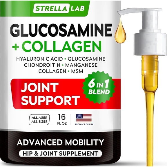Liquid Glucosamine for Dogs (16 oz) - Joint Supplement w/Chondroitin, MSM, Collagen - Advanced Mobility Formula - Joint Pain Relief - Hip & Joint Care - Easy to Serve Drops - Made in USA