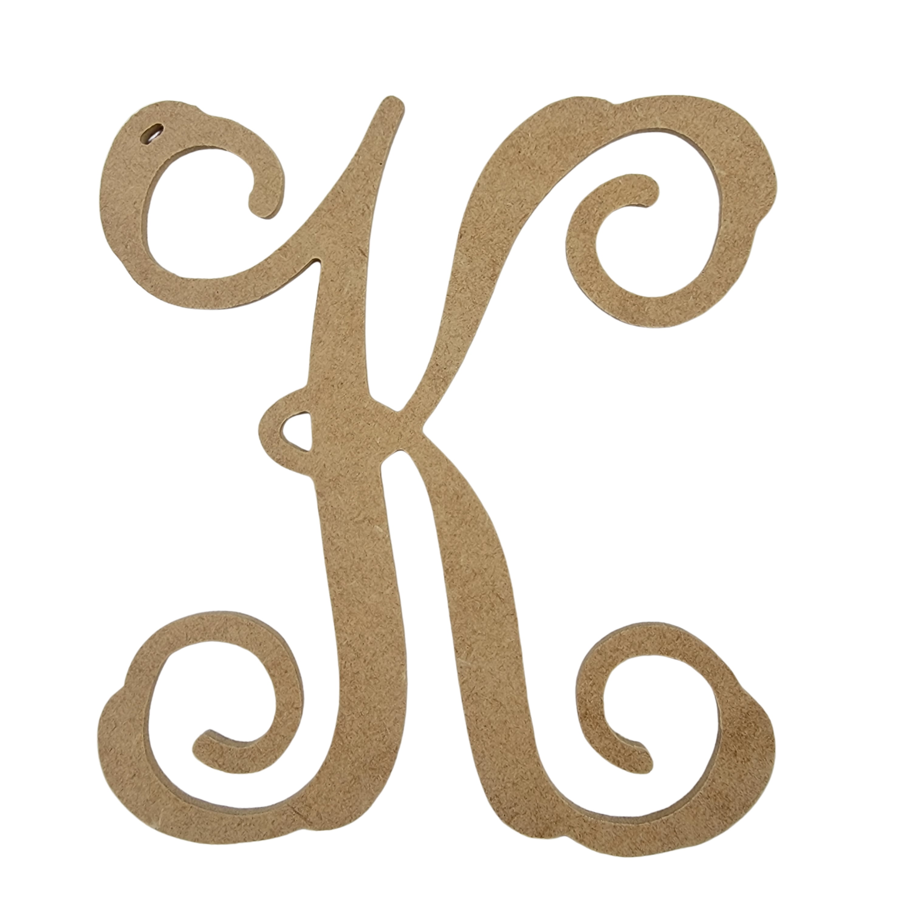 Unfinished Wooden Monogram Letter "K" in Your Choice of Size and Font 