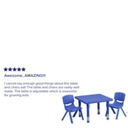 Flash Furniture 24'' Square Blue Plastic Height Adjustable Activity Table Set with 2 Chairs