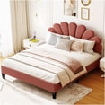 thumbnail image 2 of Queen Upholstered Platform Bed with Velvet Headboard, Modern Floral Design, No Box Spring Needed, 2 of 10
