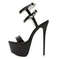 thumbnail image 5 of FSJ Women Open Toe Platform Stripper Heels Double Strap Sky High Stiletto Heel Sandals Sexy Party Dance Shoes Size 10.5 Black, 5 of 6