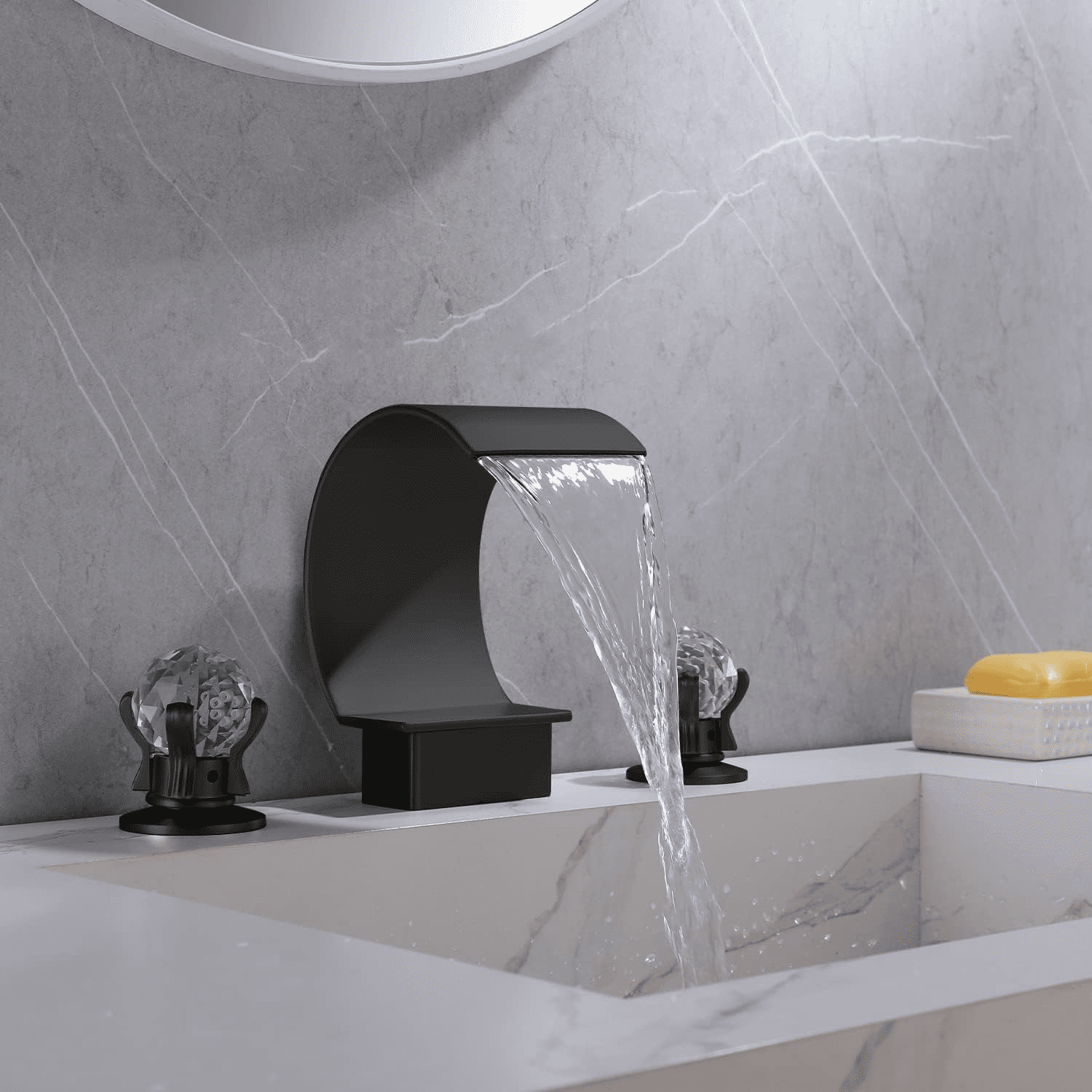 Bathroom Basin Sink Faucet Dual Handles 3 Holes Tap Deck Mounted Matte Black