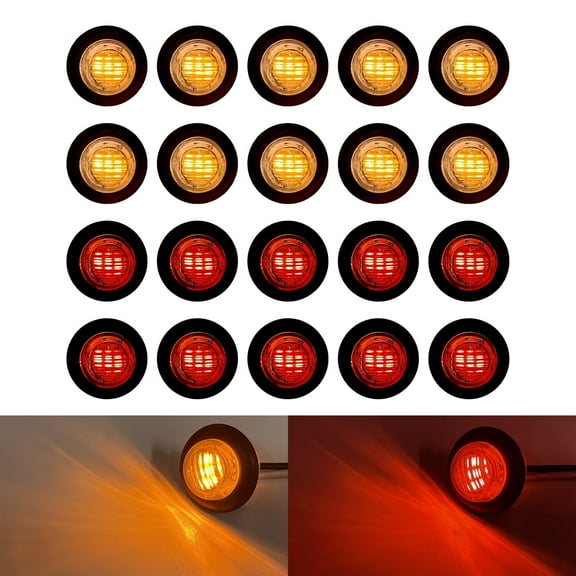 Dream Lighting 1" 12Volt LED Marker Light,Round Bullet Light,for RV, Trailer,Camper,Boat,Red & Amber,20-Pack