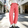 thumbnail image 6 of Women Pants Dqueduo Women's Plaid Button-Zipper Elastic Waist Curved Barrel Pants – Casual Trousers Red L, 6 of 9