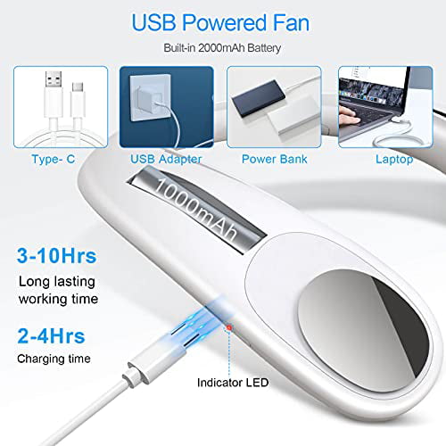 Hands Free Neckband Cooling Fan 18 Hours Run Time Low Noise & 3 Speeds with USB-C Charge Port CLELO Portable Neck Fan 9000mAh Rechargeable Personal Fan Bladeless Neck Fan Ice White