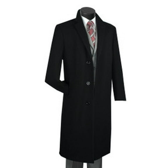 Vinci Men's Wool Topcoat Black Full Length Long Coat CL48