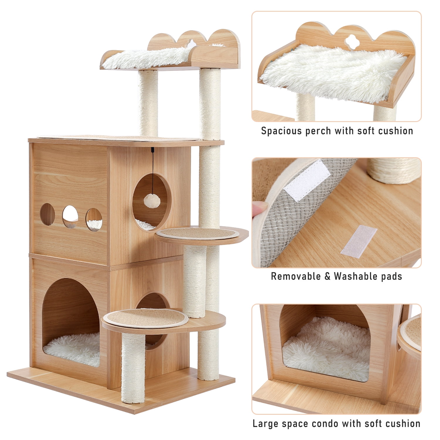 Pefilos 51" Cat Tower for Large Cats Modern Wooden Cat Tree Multi-Level Cat Tree Tower Cat Sky Castle with Cozy Cat Condos, Beige Pefilos 51" Cat Tower for Large Cats Modern Wooden Cat Tree Multi-Level Cat Tree Tower Cat Sky Castle with Cozy Cat Condos, Beige