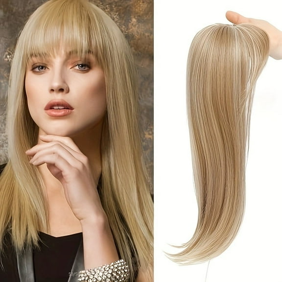 XmhyTop Hair Topper for Women with Thinning Hair, 18 Inch Long Clip-in 360° 3D Side Bangs Pieces, Dark Blonde