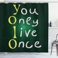 thumbnail image 1 of YOLO Shower Curtain, School Board Theme Background with Chalk Style Meaningful Riveting Quote, Fabric Bathroom Set with Hooks, 69W X 70L Inches, Emerald Yellow and White, by Ambesonne, 1 of 3