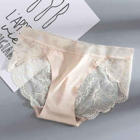 Early Bird Special: Cotton Panties for Women Pack  Bragas de Mujer  Ladies  Mid To High Waisted Ice Silk Seamless Peach Hip Lace Romantic Lightweight Breathable Thong Underwear