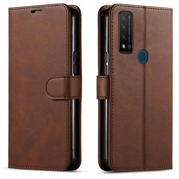 Starshop Case for TCL 20 A 5G,  Glass Screen Protector, Premium Leather Wallet Pocket Brown