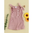 thumbnail image 3 of FEORJGP Toddler Girls Summer Rompers 6M 1T 2T 3T 4T Kids Solid Color Sleeveless Overalls Ribbed Knitted Jumpsuit Shorts Baby Button Bodysuits Suspender Shorts Infant Loose Casual Clothes, 3 of 9