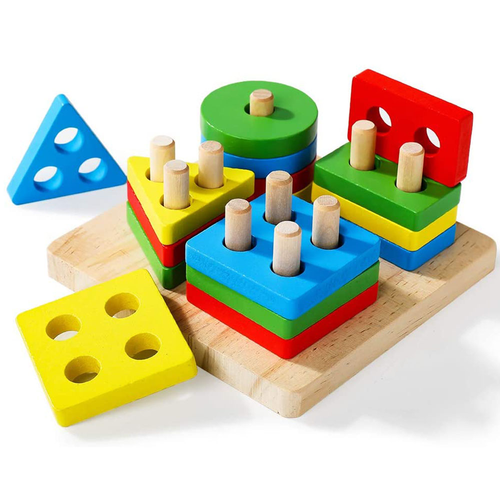 Wooden Preschool Geometric Stacking Puzzle Educational Shapes and ...