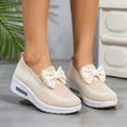 thumbnail image 6 of Domuza Women Knit Slip On Wedge Sneakers with Bow, Breathable Air Cushion Platform Shoes, Lightweight Comfortable Casual Walking Footwear White 7.5（EU-39）, 6 of 6