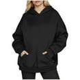 thumbnail image 3 of YOIAVAIOY Womens Plus Size Hoodies Cozy Fleece Hooded Sweatshirt Solid Pullover Hoodies with Kangaroo Pocket Black M, 3 of 7