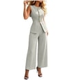 thumbnail image 2 of TEAJOPSUU Womens Trendy 2 Piece Suit Sleeveless Round Neck Button Down Vest Blazer High Waisted Wide Leg Pants Outfits Dressy Solid Sets White, 2 of 6