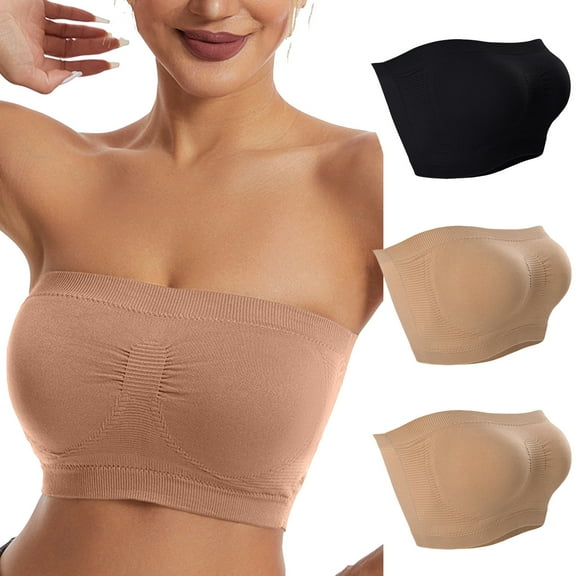 EOYWHK 3PC Strapless Bras for Women, 3PC Ladies Graceless Comfortable No Steel Ring Breathable Gathering Bra Woman Underwear Tube Top
