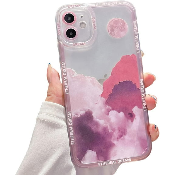 Cloud Cute Case Compatible for iPhone 11 Case with Camera Protective Soft TPU Shockproof Full Moon Phone Case for iPhone 11 6.1 inch Women Girls Pink