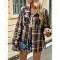 thumbnail image 6 of Womens Button Down Flannel Shirts Long Sleeve Plaid Shackets Business Casual Blouse Top Dark Brown XL, 6 of 9