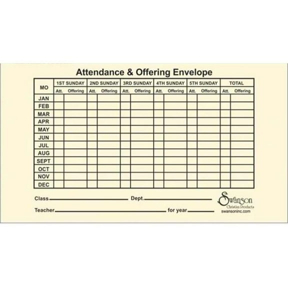 Swanson Christian Supply 08743X Offering envelope Attendance And Offering 4 x 7