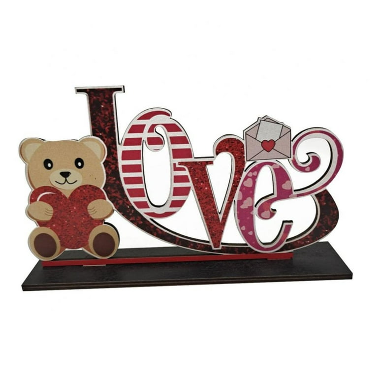 Ayieyill 4 Pcs Valentine's Day Decorations Love Wooden Table Sign, Romantic Tabletop Centerpiece Signs Ornaments for Gift Dining Room Table Wedding