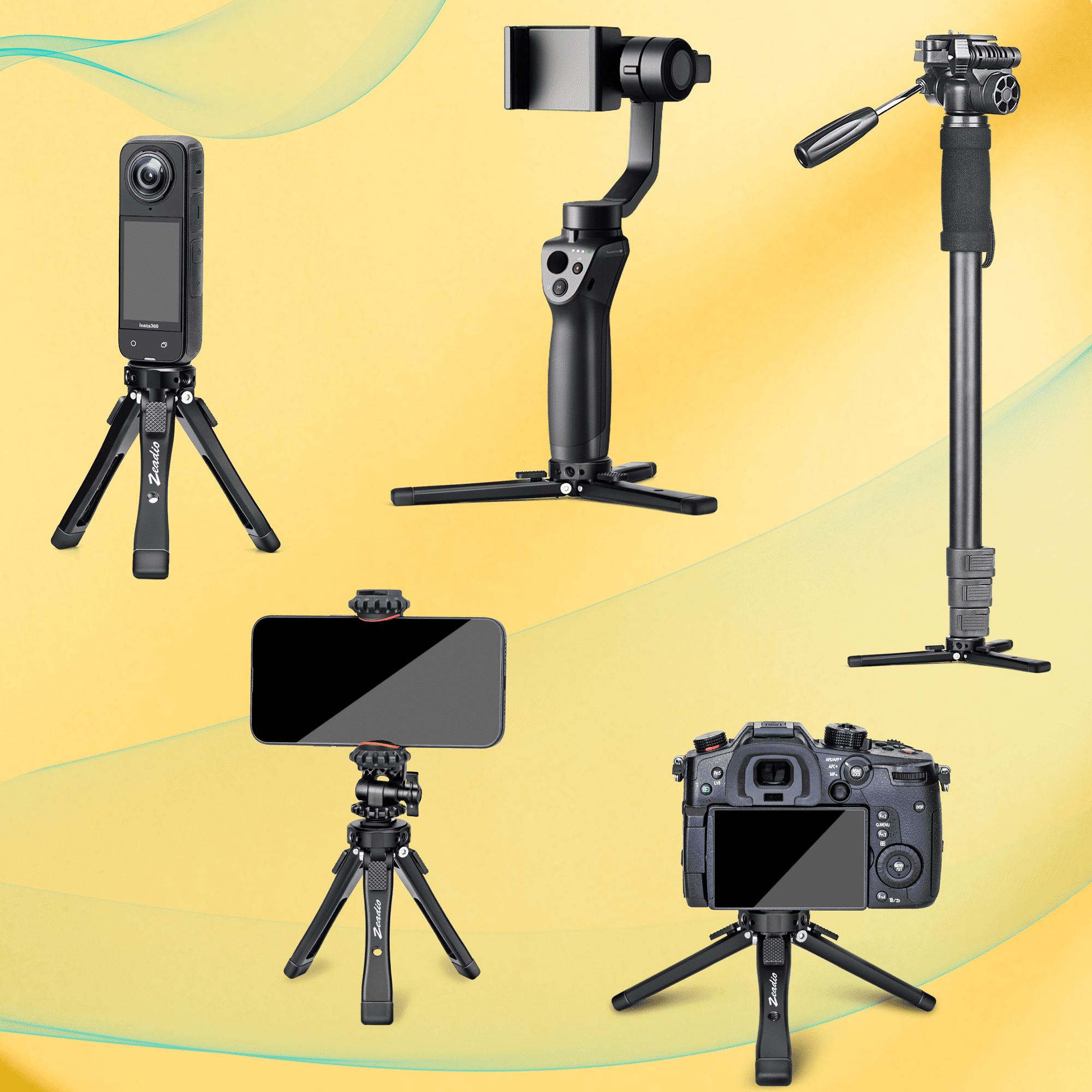 Zeadio Aluminium Alloy Adjustable Tripod Stand, Stable Portable Mount with Cold Shoe for Cameras and Gimbal Stabilizers