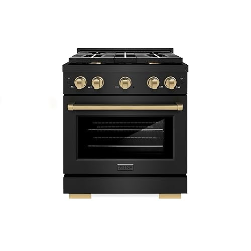 ZLINE Autograph Edition 30 in. 4.2 cu. ft. Paramount Dual Fuel Range with 4 Burner Gas Cooktop and Electric Convection Oven in Black Stainless Steel with Champagne Bronze Accents (SDRBZ-30-CB)