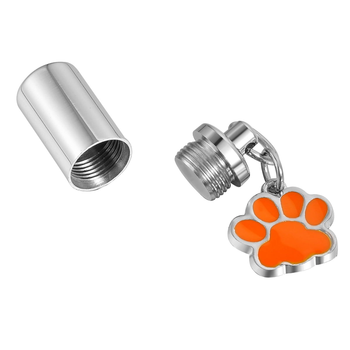 Anavia Dog Paw Print Cylinder Pet Cremation Jewelry Memorial Necklace Ash Urn Silver Orange with Gift Box