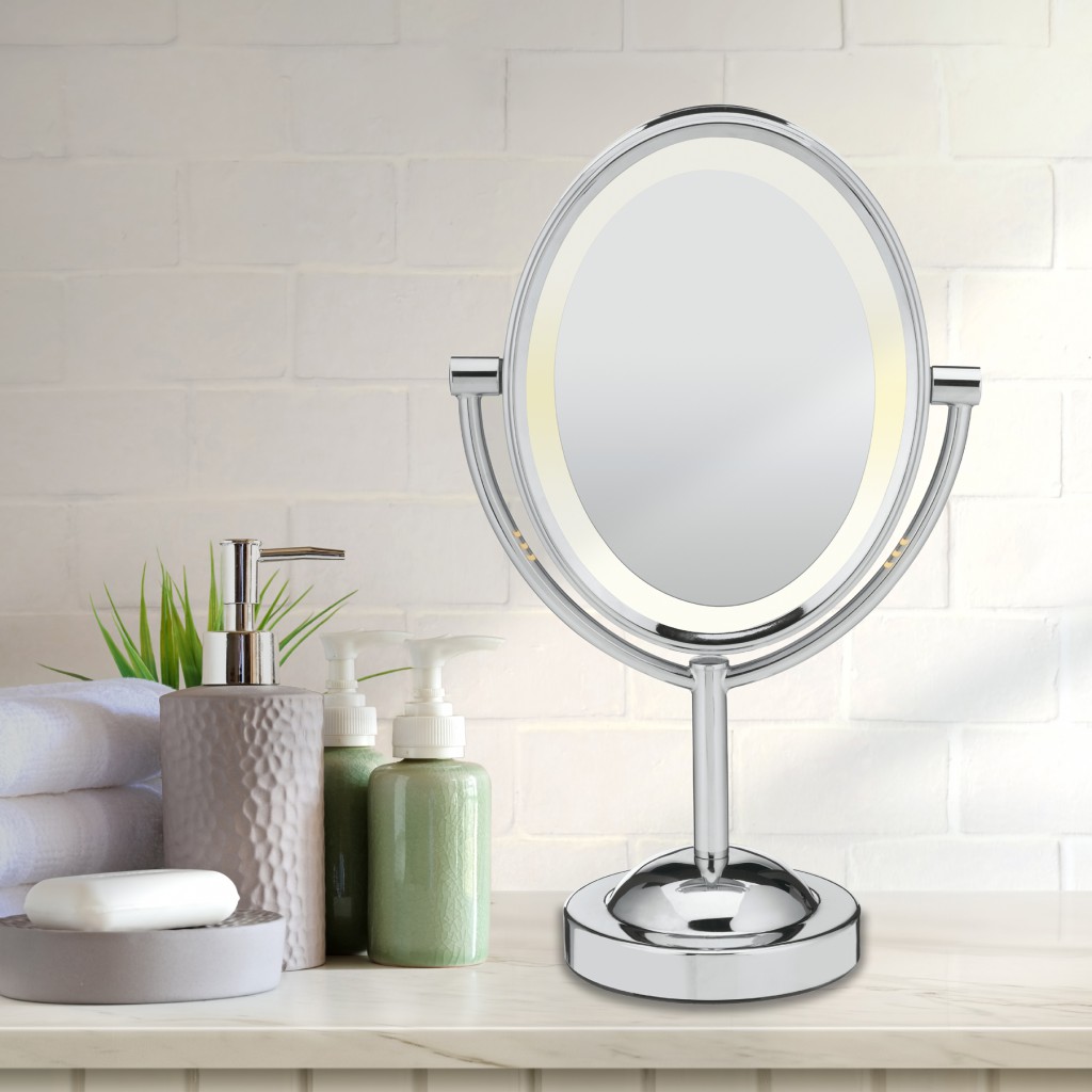 Conair Reflections Double-Sided Lighted Vanity Makeup Mirror, 1x/7x  magnification, Polished Chrome BE151T