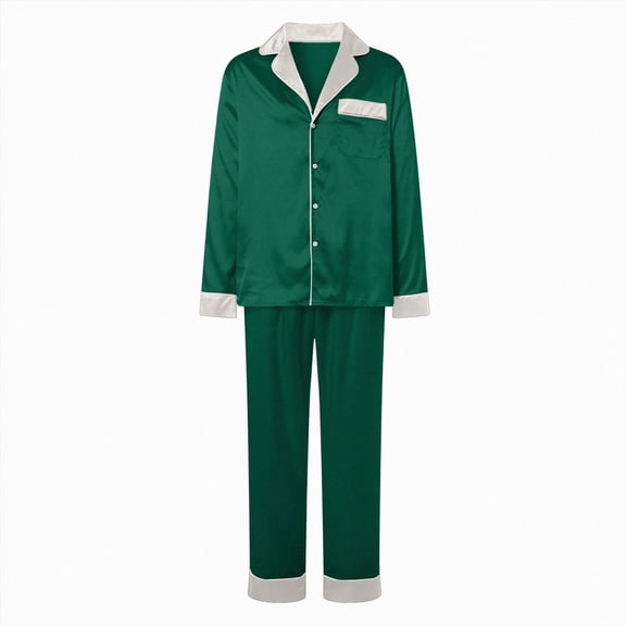 Kakishop Family Christmas Pajamas Matching Sets Satin Silk Long Sleeve Lapel Tops and Pants Holiday Sleepwear PJs Green