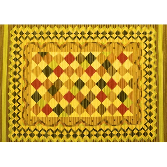Ahgly Company Machine Washable Indoor Rectangle Abstract Yellow Contemporary Area Rugs, 5' x 8'