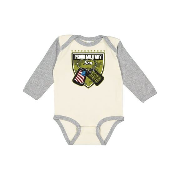 Inktastic Proud Military Son Boys Camo Flag Boys Long Sleeve Baby Bodysuit