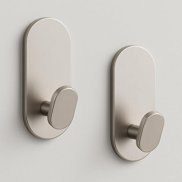 Ganchos adhesivos para toallas, paquete de 2 ganchos de pared adhesivos de acero inoxidable y aleación de zinc, para colgar, autoadhesivos, resistentes, para baño, cocina, clóset, puerta