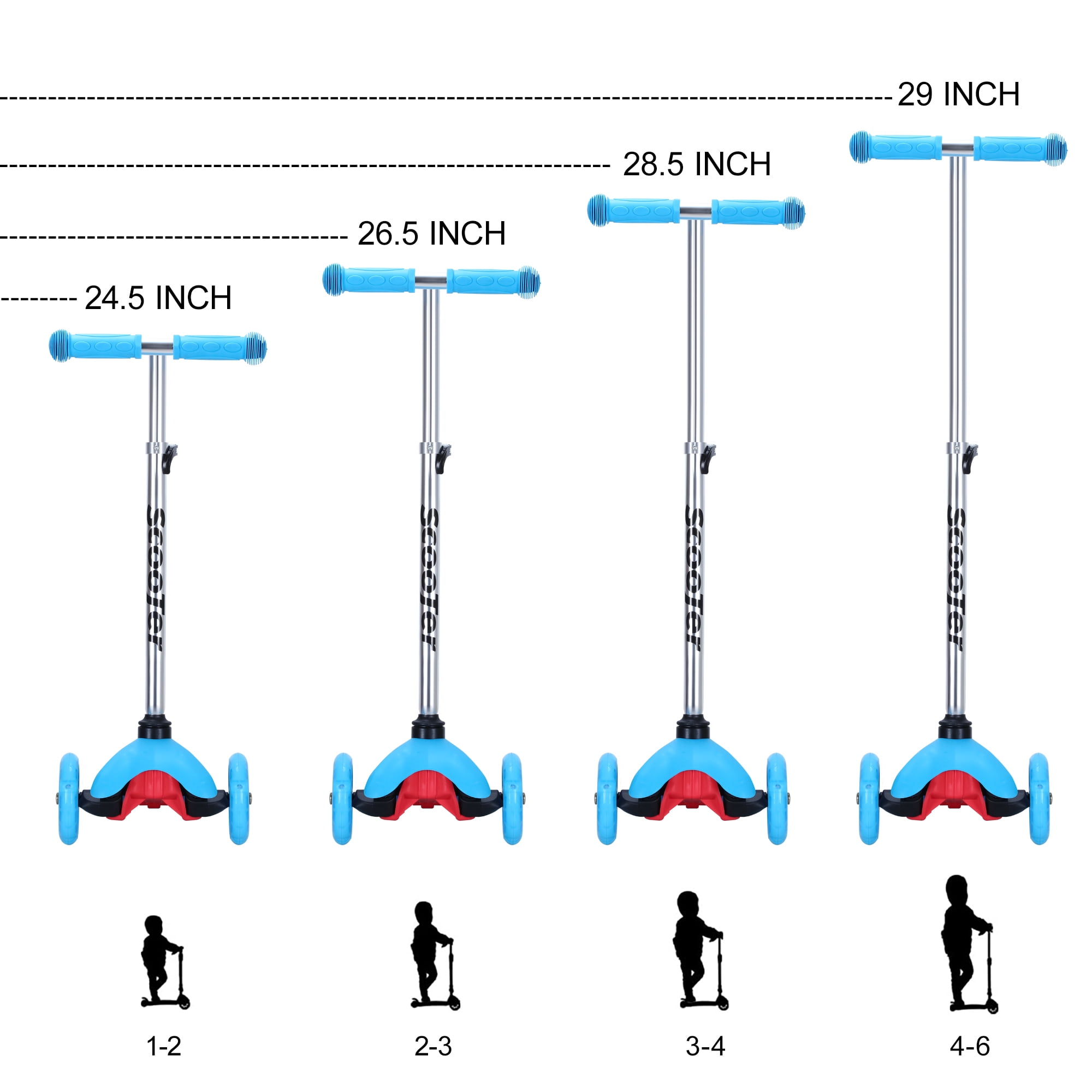 Resenkos Light-up Kids Kick Scooter with 4 Adjustable Height, Extra-Wide Deck & 3 PU Flashing Wheels Blue