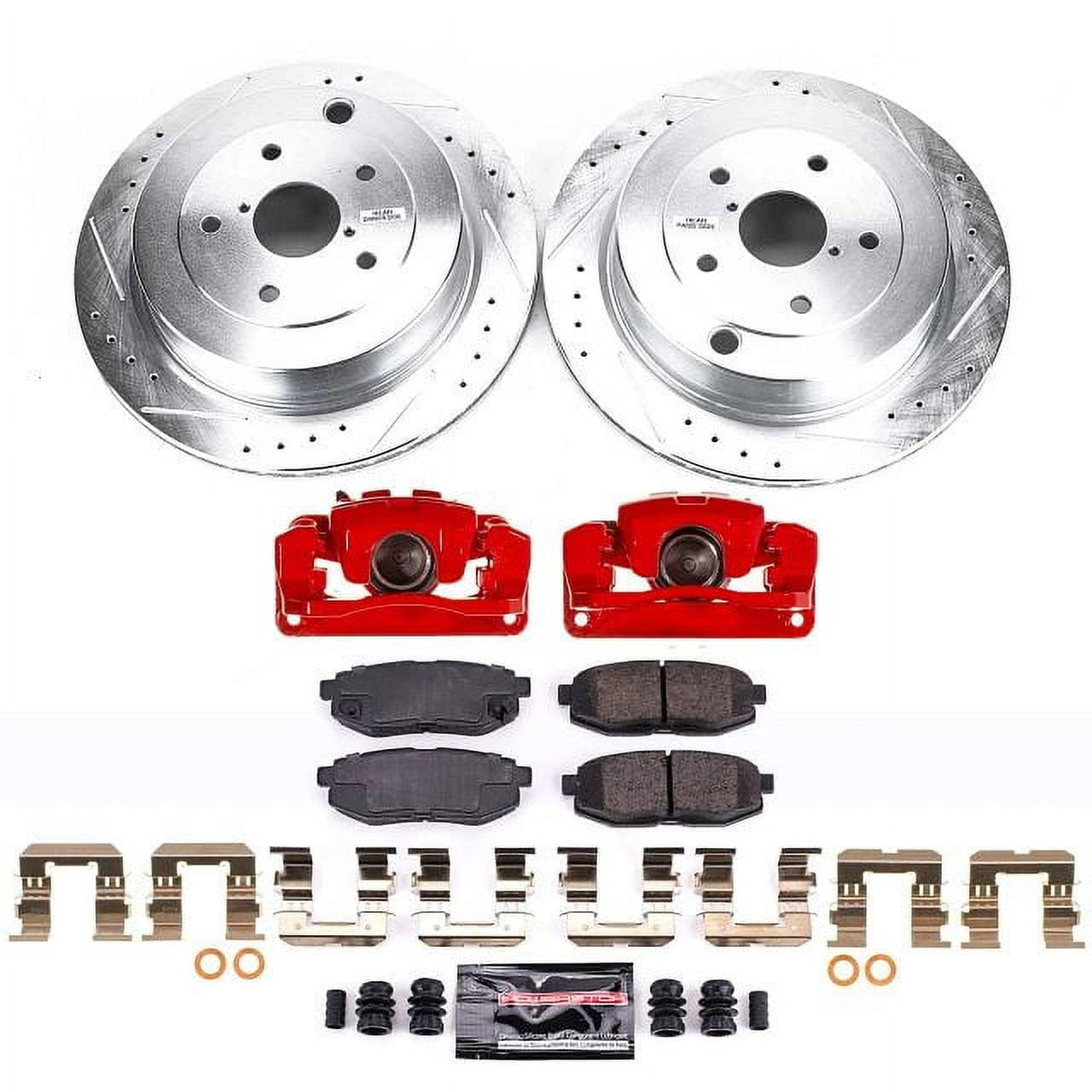 PowerStop Rear Z23 Evolution Sport Brake Pad and Rotor Kit with Red Powder Coated Calipers Fits: SUBARU Select Models KC4645
