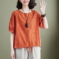 thumbnail image 2 of Timegard Womens Short Sleeve Tops Cotton Linen Round Neck Bottom Drawstring Back Button Casual Loose Tops, 2 of 6