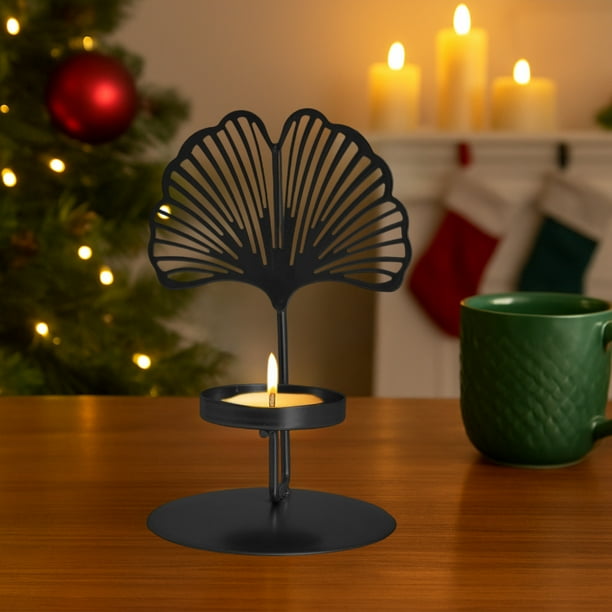 Seyotauo Black Wrought Iron Candle Holders - Leaf & Butterfly Shaped Metal Candle Stands, Romantic Decor for Dining Table & Living Room, Durable Iron Craft Ideal for Christmas & Home Decor
