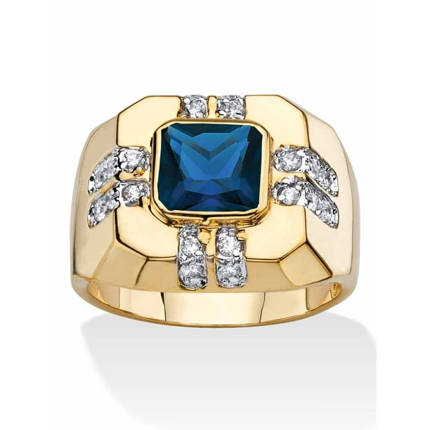 Men's Cushion-Cut Simulated Blue Spinel and White Cubic Zirconia ...