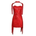 thumbnail image 5 of Women Sequins Fringe Bodycon Club Dress Cut Out Mini Dress Tassels Mock Neck Nightclub Party Club Pencil Dresses, 5 of 6