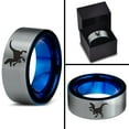 thumbnail image 4 of Tungsten Dinosaur Velociraptor Band Ring 8mm Men Women Comfort Fit Blue Flat Cut Brushed Gray Polished, 4 of 4