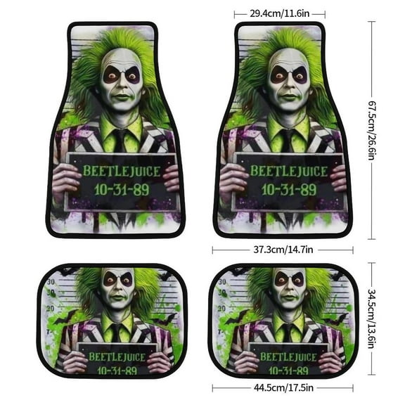 Beetlejuice 4-Piece Car Floor Mats with Anti-Slip PVC Heel Pad Waterproof Universal Fit for SUV Sedan and Van Black