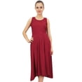thumbnail image 2 of Bimba Women's Designer Rayon Dress With Pockets Solid Maroon Maxi With Scarf - 12, 2 of 5