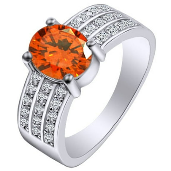 AFFY Oval & Round Shape Simulated Citrine & White CZ Wedding Engagement Ring 14K White Gold Over Sterling Silver